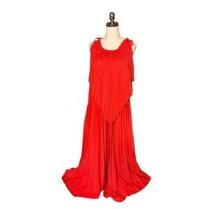 Vintage 1960's Red Pantsuit Wide Leg Accordion Pleated 70s 60s Disco